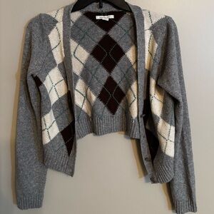 American Eagle Outfitters Gray Argyle Cardigan